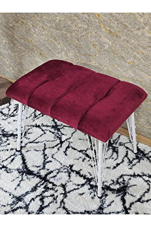 Metal Beyaz Tel Ayaklı 60 cm Puf Bench - Puf - Bench - Oturak - Mutfak Oturağı - Antre Oturağı Bordo Renk 60 x 40 Boyut/Ebat