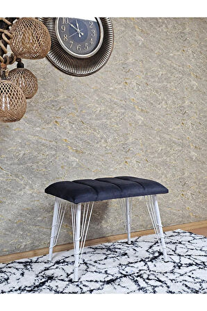 Metal Beyaz Tel Ayaklı 60 cm Puf Bench - Puf - Bench - Oturak - Mutfak Oturağı - Antre Oturağı Füme Renk 60 x 40 Boyut/Ebat