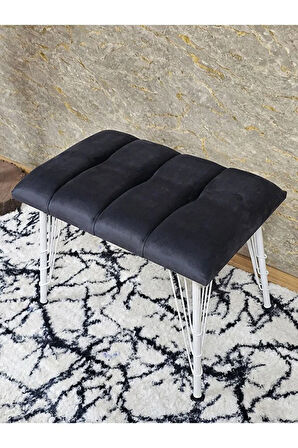 Metal Beyaz Tel Ayaklı 60 cm Puf Bench - Puf - Bench - Oturak - Mutfak Oturağı - Antre Oturağı Füme Renk 60 x 40 Boyut/Ebat