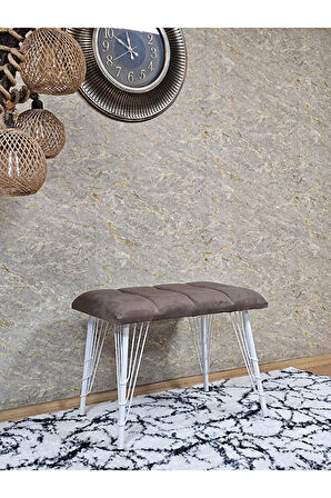 Metal Beyaz Tel Ayaklı 60 cm Puf Bench - Puf - Bench - Oturak - Mutfak Oturağı - Antre Oturağı Kahverengi Renk 60 x 40 Boyut/Ebat