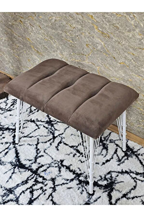 Metal Beyaz Tel Ayaklı 60 cm Puf Bench - Puf - Bench - Oturak - Mutfak Oturağı - Antre Oturağı Kahverengi Renk 60 x 40 Boyut/Ebat
