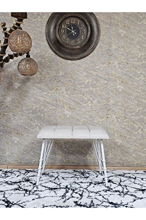 Metal Beyaz Tel Ayaklı 60 cm Puf Bench - Puf - Bench - Oturak - Mutfak Oturağı - Antre Oturağı Krem Renk 60 x 40 Boyut/Ebat
