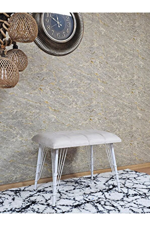 Metal Beyaz Tel Ayaklı 60 cm Puf Bench - Puf - Bench - Oturak - Mutfak Oturağı - Antre Oturağı Krem Renk 60 x 40 Boyut/Ebat