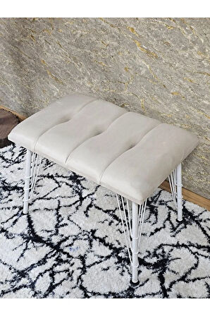 Metal Beyaz Tel Ayaklı 60 cm Puf Bench - Puf - Bench - Oturak - Mutfak Oturağı - Antre Oturağı Krem Renk 60 x 40 Boyut/Ebat