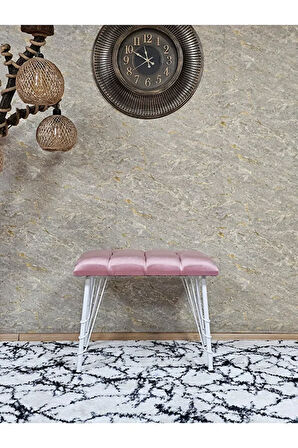 Metal Beyaz Tel Ayaklı 60 cm Puf Bench - Puf - Bench - Oturak - Mutfak Oturağı - Antre Oturağı Pembe Renk 60 x 40 Boyut/Ebat