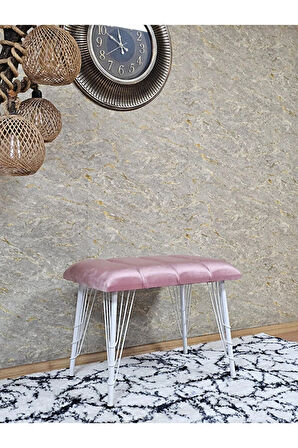 Metal Beyaz Tel Ayaklı 60 cm Puf Bench - Puf - Bench - Oturak - Mutfak Oturağı - Antre Oturağı Pembe Renk 60 x 40 Boyut/Ebat