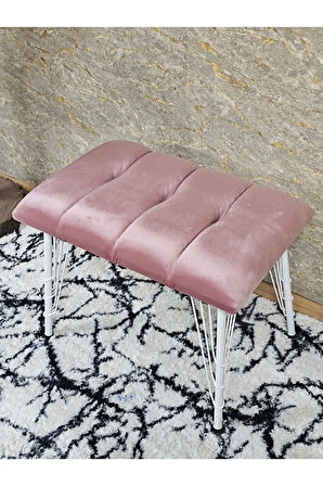 Metal Beyaz Tel Ayaklı 60 cm Puf Bench - Puf - Bench - Oturak - Mutfak Oturağı - Antre Oturağı Pembe Renk 60 x 40 Boyut/Ebat