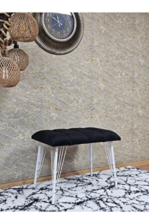 Metal Beyaz Tel Ayaklı 60 cm Puf Bench - Puf - Bench - Oturak - Mutfak Oturağı - Antre Oturağı Siyah Renk 60 x 40 Boyut/Ebat