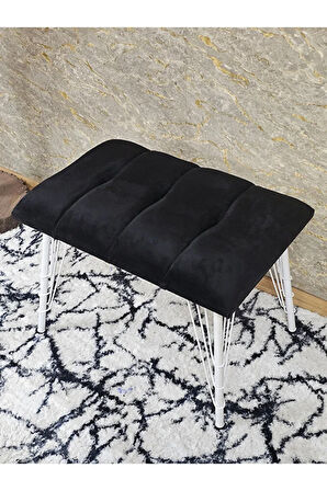 Metal Beyaz Tel Ayaklı 60 cm Puf Bench - Puf - Bench - Oturak - Mutfak Oturağı - Antre Oturağı Siyah Renk 60 x 40 Boyut/Ebat