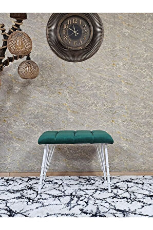 Metal Beyaz Tel Ayaklı 60 cm Puf Bench - Puf - Bench - Oturak - Mutfak Oturağı - Antre Oturağı Yeşil Renk 60 x 40 Boyut/Ebat