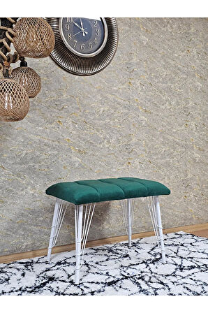 Metal Beyaz Tel Ayaklı 60 cm Puf Bench - Puf - Bench - Oturak - Mutfak Oturağı - Antre Oturağı Yeşil Renk 60 x 40 Boyut/Ebat