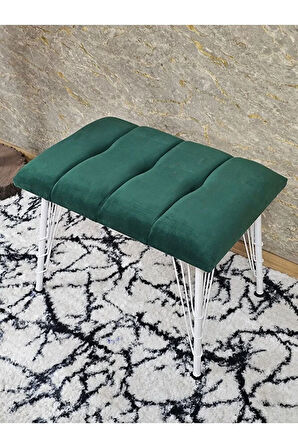 Metal Beyaz Tel Ayaklı 60 cm Puf Bench - Puf - Bench - Oturak - Mutfak Oturağı - Antre Oturağı Yeşil Renk 60 x 40 Boyut/Ebat