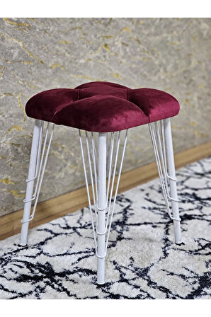 Kare Beyaz Boyalı Telli Ayaklı Tabure - Oturak - Bar Taburesi - Ayaklı Tabure Bordo Renk 33 x 48 Boyut/Ebat