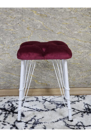 Kare Beyaz Boyalı Telli Ayaklı Tabure - Oturak - Bar Taburesi - Ayaklı Tabure Bordo Renk 33 x 48 Boyut/Ebat