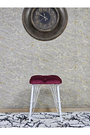 Kare Beyaz Boyalı Telli Ayaklı Tabure - Oturak - Bar Taburesi - Ayaklı Tabure Bordo Renk 33 x 48 Boyut/Ebat