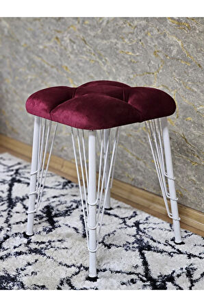 Kare Beyaz Boyalı Telli Ayaklı Tabure - Oturak - Bar Taburesi - Ayaklı Tabure Bordo Renk 33 x 48 Boyut/Ebat