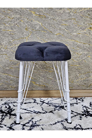 Kare Beyaz Boyalı Telli Ayaklı Tabure - Oturak - Bar Taburesi - Ayaklı Tabure Füme Renk 33 x 48 Boyut/Ebat