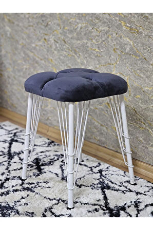 Kare Beyaz Boyalı Telli Ayaklı Tabure - Oturak - Bar Taburesi - Ayaklı Tabure Füme Renk 33 x 48 Boyut/Ebat