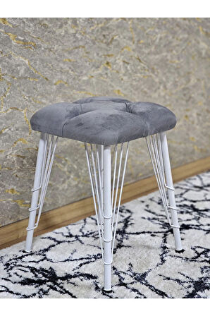 Kare Beyaz Boyalı Telli Ayaklı Tabure - Oturak - Bar Taburesi - Ayaklı Tabure Gri Renk 33 x 48 Boyut/Ebat