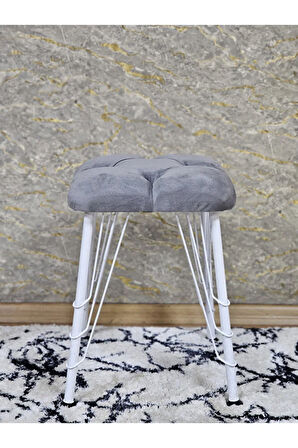 Kare Beyaz Boyalı Telli Ayaklı Tabure - Oturak - Bar Taburesi - Ayaklı Tabure Gri Renk 33 x 48 Boyut/Ebat