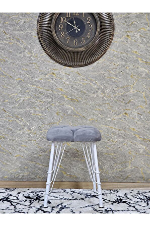 Kare Beyaz Boyalı Telli Ayaklı Tabure - Oturak - Bar Taburesi - Ayaklı Tabure Gri Renk 33 x 48 Boyut/Ebat