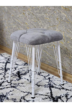 Kare Beyaz Boyalı Telli Ayaklı Tabure - Oturak - Bar Taburesi - Ayaklı Tabure Gri Renk 33 x 48 Boyut/Ebat