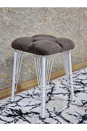 Kare Beyaz Boyalı Telli Ayaklı Tabure - Oturak - Bar Taburesi - Ayaklı Tabure Kahverengi Renk 33 x 48 Boyut/Ebat