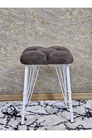 Kare Beyaz Boyalı Telli Ayaklı Tabure - Oturak - Bar Taburesi - Ayaklı Tabure Kahverengi Renk 33 x 48 Boyut/Ebat