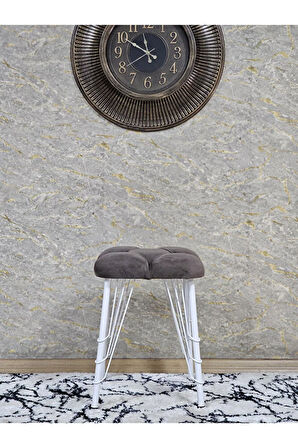 Kare Beyaz Boyalı Telli Ayaklı Tabure - Oturak - Bar Taburesi - Ayaklı Tabure Kahverengi Renk 33 x 48 Boyut/Ebat