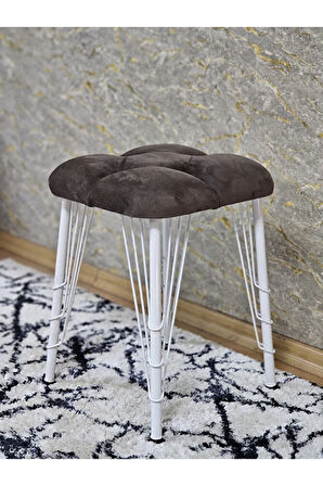 Kare Beyaz Boyalı Telli Ayaklı Tabure - Oturak - Bar Taburesi - Ayaklı Tabure Kahverengi Renk 33 x 48 Boyut/Ebat