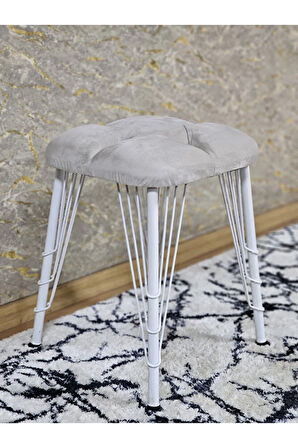 Kare Beyaz Boyalı Telli Ayaklı Tabure - Oturak - Bar Taburesi - Ayaklı Tabure Krem Renk 33 x 48 Boyut/Ebat