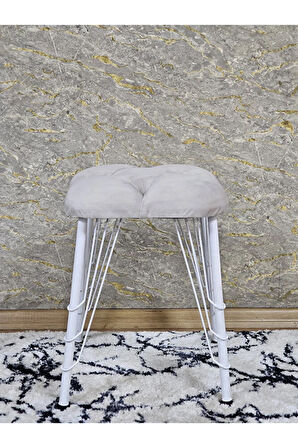 Kare Beyaz Boyalı Telli Ayaklı Tabure - Oturak - Bar Taburesi - Ayaklı Tabure Krem Renk 33 x 48 Boyut/Ebat