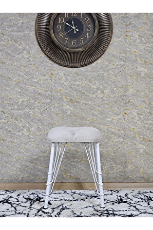 Kare Beyaz Boyalı Telli Ayaklı Tabure - Oturak - Bar Taburesi - Ayaklı Tabure Krem Renk 33 x 48 Boyut/Ebat