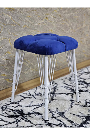 Kare Beyaz Boyalı Telli Ayaklı Tabure - Oturak - Bar Taburesi - Ayaklı Tabure Mavi Renk 33 x 48 Boyut/Ebat