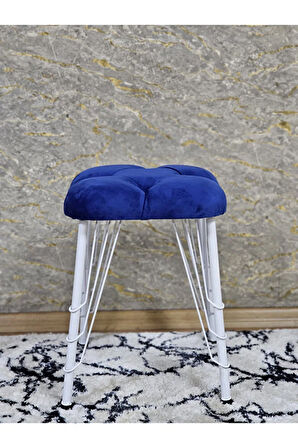 Kare Beyaz Boyalı Telli Ayaklı Tabure - Oturak - Bar Taburesi - Ayaklı Tabure Mavi Renk 33 x 48 Boyut/Ebat