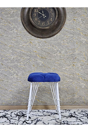 Kare Beyaz Boyalı Telli Ayaklı Tabure - Oturak - Bar Taburesi - Ayaklı Tabure Mavi Renk 33 x 48 Boyut/Ebat