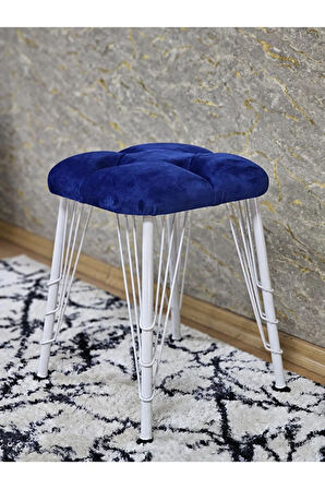 Kare Beyaz Boyalı Telli Ayaklı Tabure - Oturak - Bar Taburesi - Ayaklı Tabure Mavi Renk 33 x 48 Boyut/Ebat