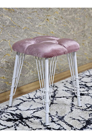 Kare Beyaz Boyalı Telli Ayaklı Tabure - Oturak - Bar Taburesi - Ayaklı Tabure Pembe Renk 33 x 48 Boyut/Ebat