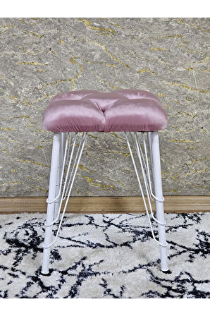 Kare Beyaz Boyalı Telli Ayaklı Tabure - Oturak - Bar Taburesi - Ayaklı Tabure Pembe Renk 33 x 48 Boyut/Ebat