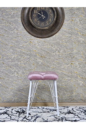 Kare Beyaz Boyalı Telli Ayaklı Tabure - Oturak - Bar Taburesi - Ayaklı Tabure Pembe Renk 33 x 48 Boyut/Ebat