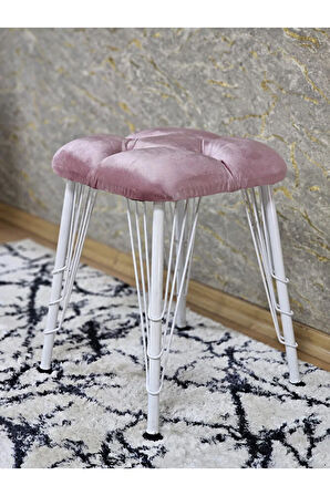 Kare Beyaz Boyalı Telli Ayaklı Tabure - Oturak - Bar Taburesi - Ayaklı Tabure Pembe Renk 33 x 48 Boyut/Ebat