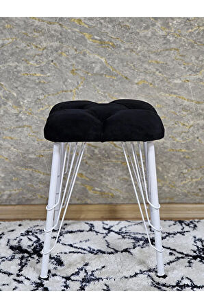 Kare Beyaz Boyalı Telli Ayaklı Tabure - Oturak - Bar Taburesi - Ayaklı Tabure Siyah Renk 33 x 48 Boyut/Ebat