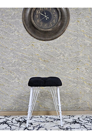 Kare Beyaz Boyalı Telli Ayaklı Tabure - Oturak - Bar Taburesi - Ayaklı Tabure Siyah Renk 33 x 48 Boyut/Ebat