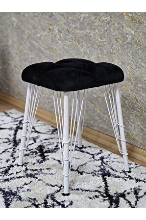 Kare Beyaz Boyalı Telli Ayaklı Tabure - Oturak - Bar Taburesi - Ayaklı Tabure Siyah Renk 33 x 48 Boyut/Ebat