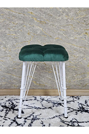 Kare Beyaz Boyalı Telli Ayaklı Tabure - Oturak - Bar Taburesi - Ayaklı Tabure Yeşil Renk 33 x 48 Boyut/Ebat