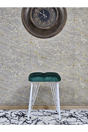 Kare Beyaz Boyalı Telli Ayaklı Tabure - Oturak - Bar Taburesi - Ayaklı Tabure Yeşil Renk 33 x 48 Boyut/Ebat