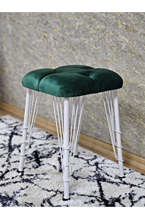 Kare Beyaz Boyalı Telli Ayaklı Tabure - Oturak - Bar Taburesi - Ayaklı Tabure Yeşil Renk 33 x 48 Boyut/Ebat