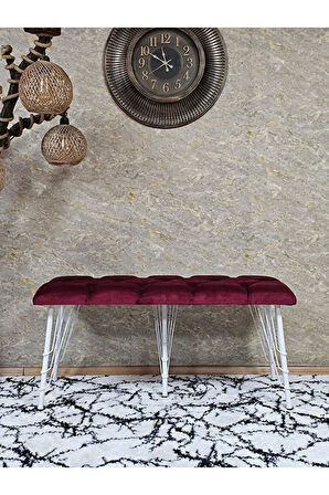 Metal Beyaz Tel Ayaklı 100 cm Puf Bench - Puf - Bench - Oturak - Mutfak Oturağı - Antre Oturağı Bordo Renk 100 x 40 Boyut/Ebat