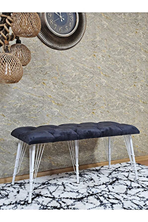 Metal Beyaz Tel Ayaklı 100 cm Puf Bench - Puf - Bench - Oturak - Mutfak Oturağı - Antre Oturağı Füme Renk 100 x 40 Boyut/Ebat
