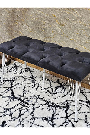 Metal Beyaz Tel Ayaklı 100 cm Puf Bench - Puf - Bench - Oturak - Mutfak Oturağı - Antre Oturağı Füme Renk 100 x 40 Boyut/Ebat